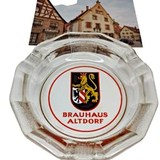 Brauhaus Altdorf 6" Glass-Ashtray Nurnburg Germany with the Coat Of Arms Vintage
