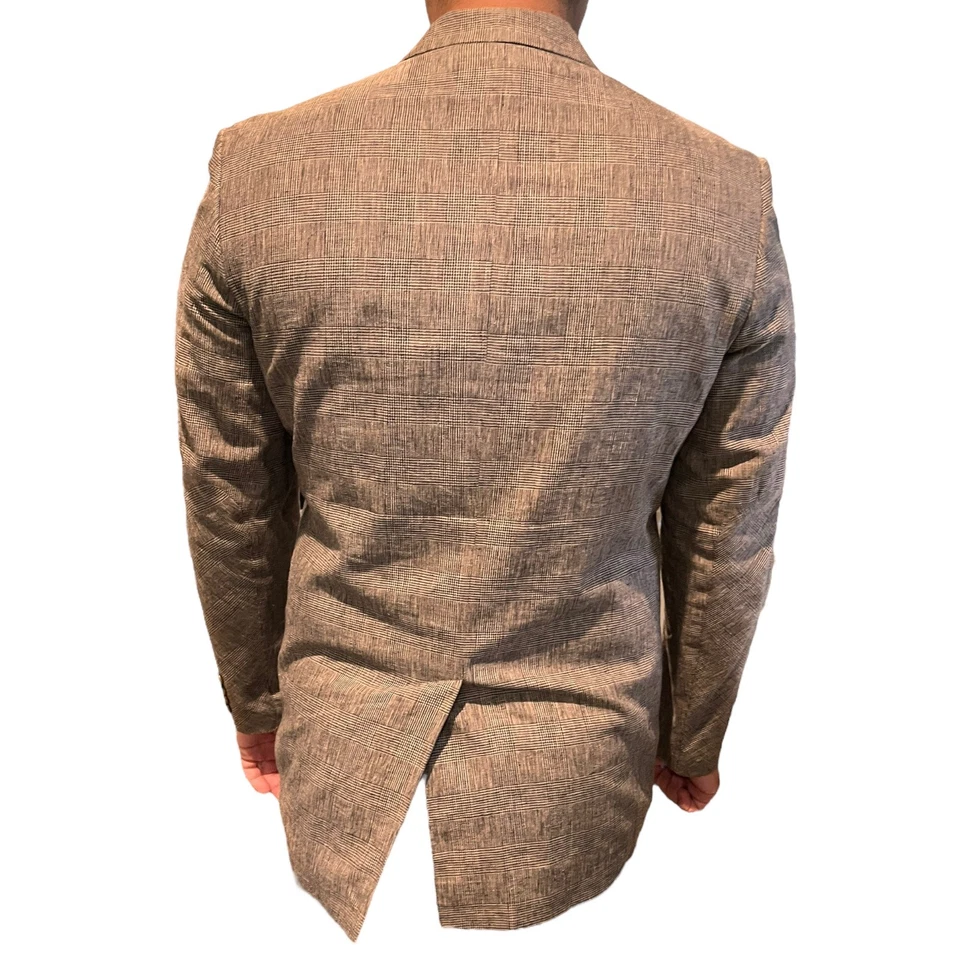 Size Medium/L? Mens Sports Coat Blazer Tasso Elba Linen Cotton Glen Plaid Gray - Image 3 of 4
