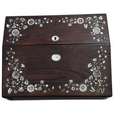 Old Antique 19thC Rosewood Mother of Pearl Inlay Portable Travel Lap Desk Slope