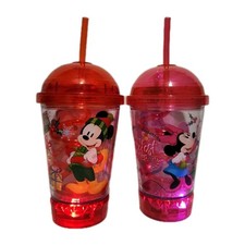 17 Oz Disney Mickey  Minnie Mouse Light Up Christmas Spiral Straw Cup Lot