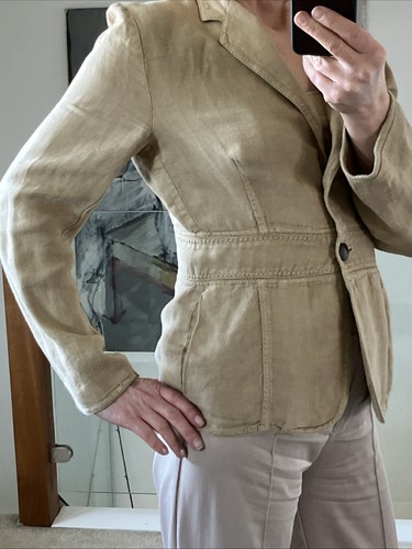 Marella Sport Women's Casual Linen / Flax Jacket Blazer Camel Beige Size 10 - Picture 10 of 13
