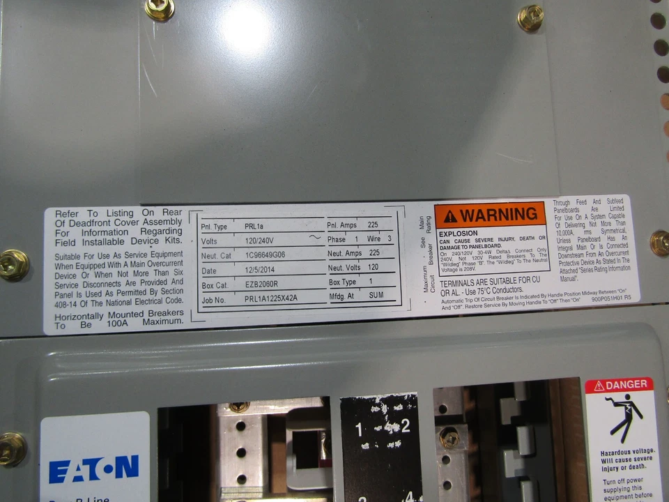 💥NEW EATON 225A MAIN BREAKER PANELBOARD INSERT 120/240 VAC 1Ø 42 CIRCUIT PRL1A - Image 3 of 4