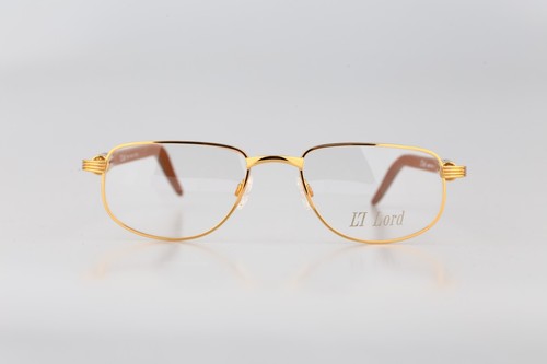 Lord 7014 6 Vintage 90s gold & genuine wood temples rectangle glasses frames NOS - Picture 6 of 10