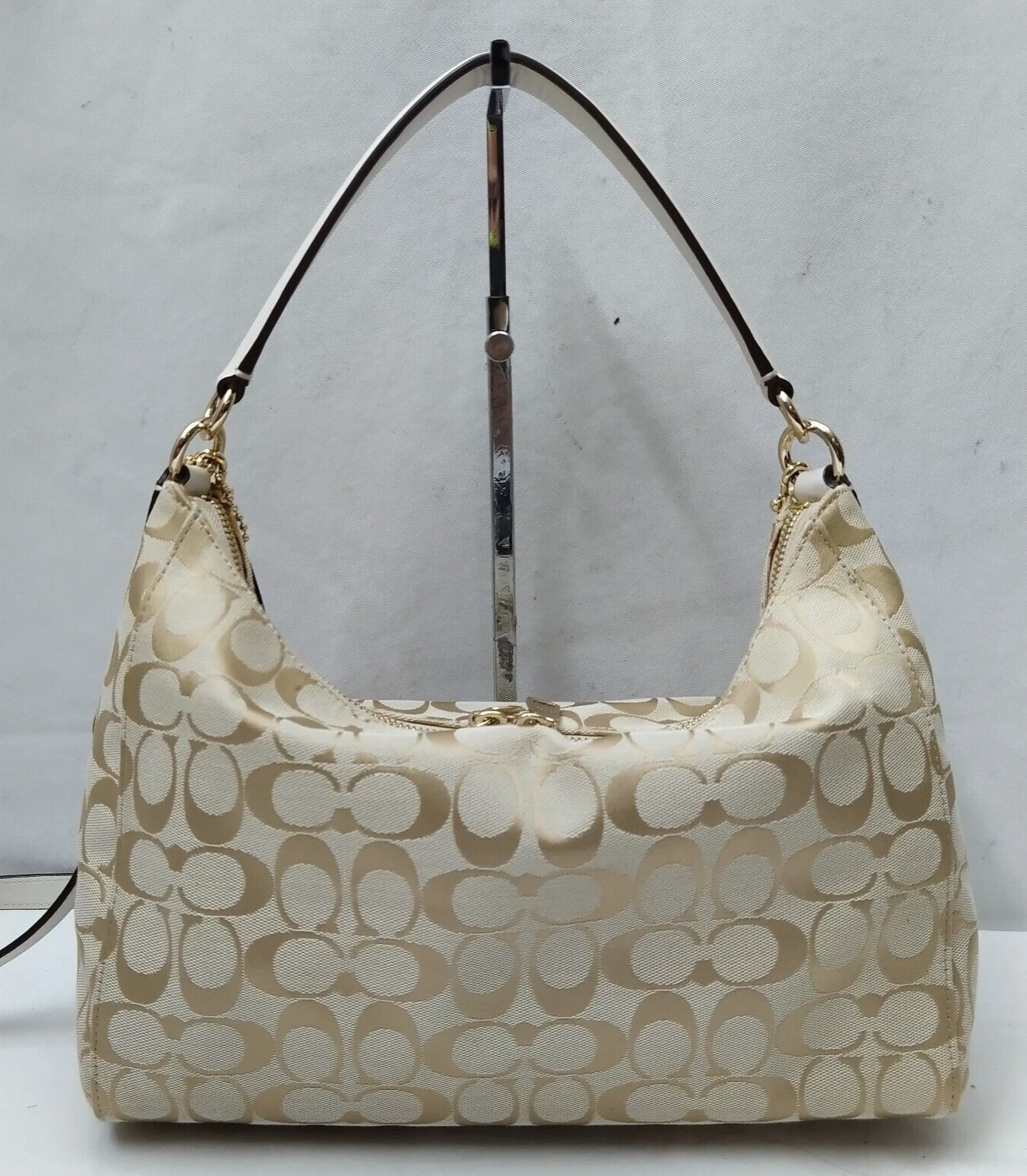 Borsa a tracolla Coach Signature marrone chiaro tela bordo pelle cerniera