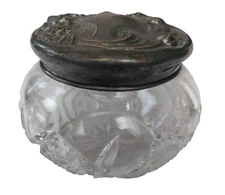 Art Nouveau Sterling Silver Cut Crystal Dresser Jar Circa 1900 Fancy 4" wide