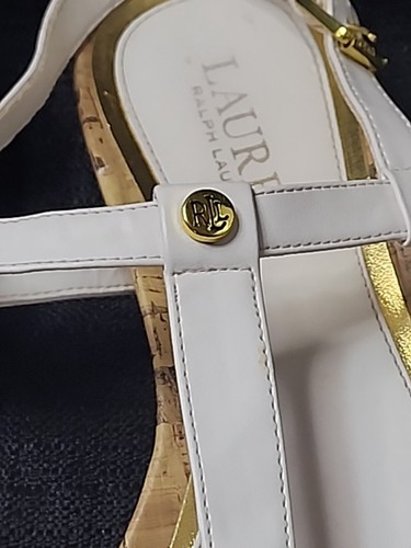 Lauren Ralph Lauren T Strap Kya sandali donna taglia 7,5 perizoma bianco (SMBJ) - Foto 3 di 9