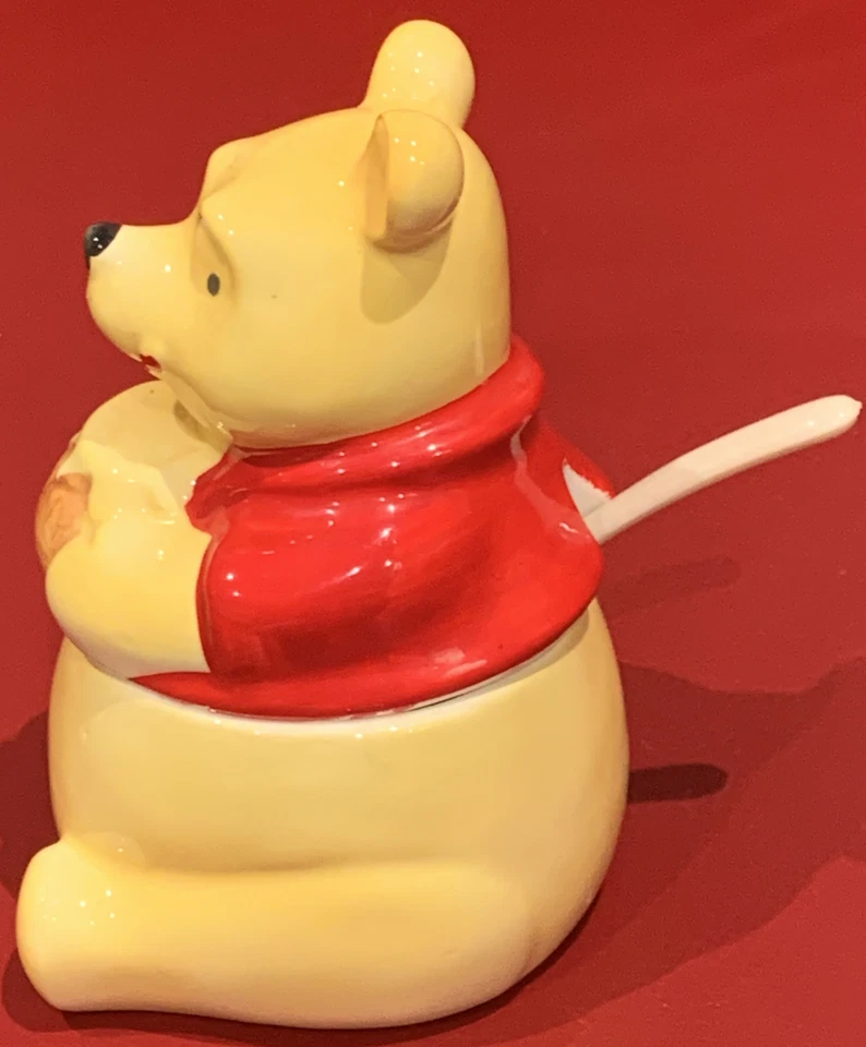 Olla de azúcar de miel vintage de Walt Disney Winnie the Pooh de los años 50 con cuchara 4 3/4" A1 Foto 3 de 4