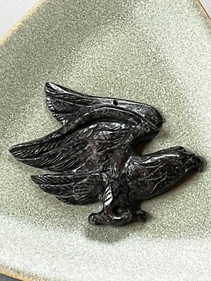 Finely Carved Large Flying Eagle Bird Black Stone Pendant or Other Use   3 x