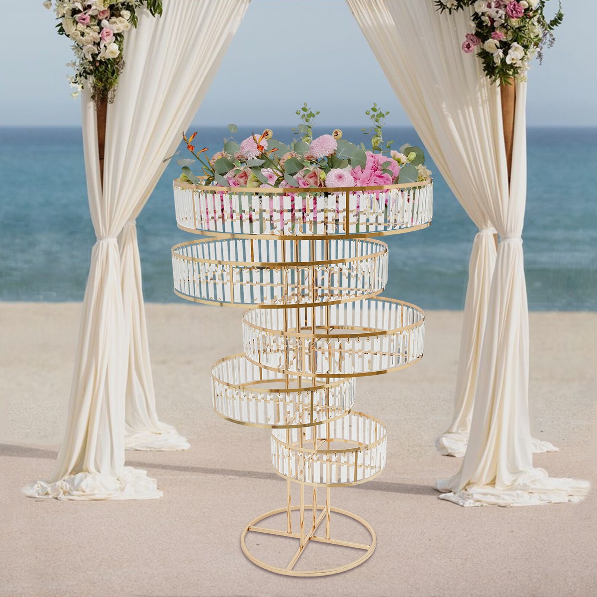 Wedding Gold Crystal Flower Stand Round Pedestal Stand Crystal