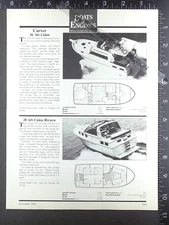 1985 1-page FEATURE on Carver 36 Aft Cabin & 28 Aft Riviera motor yacht boats