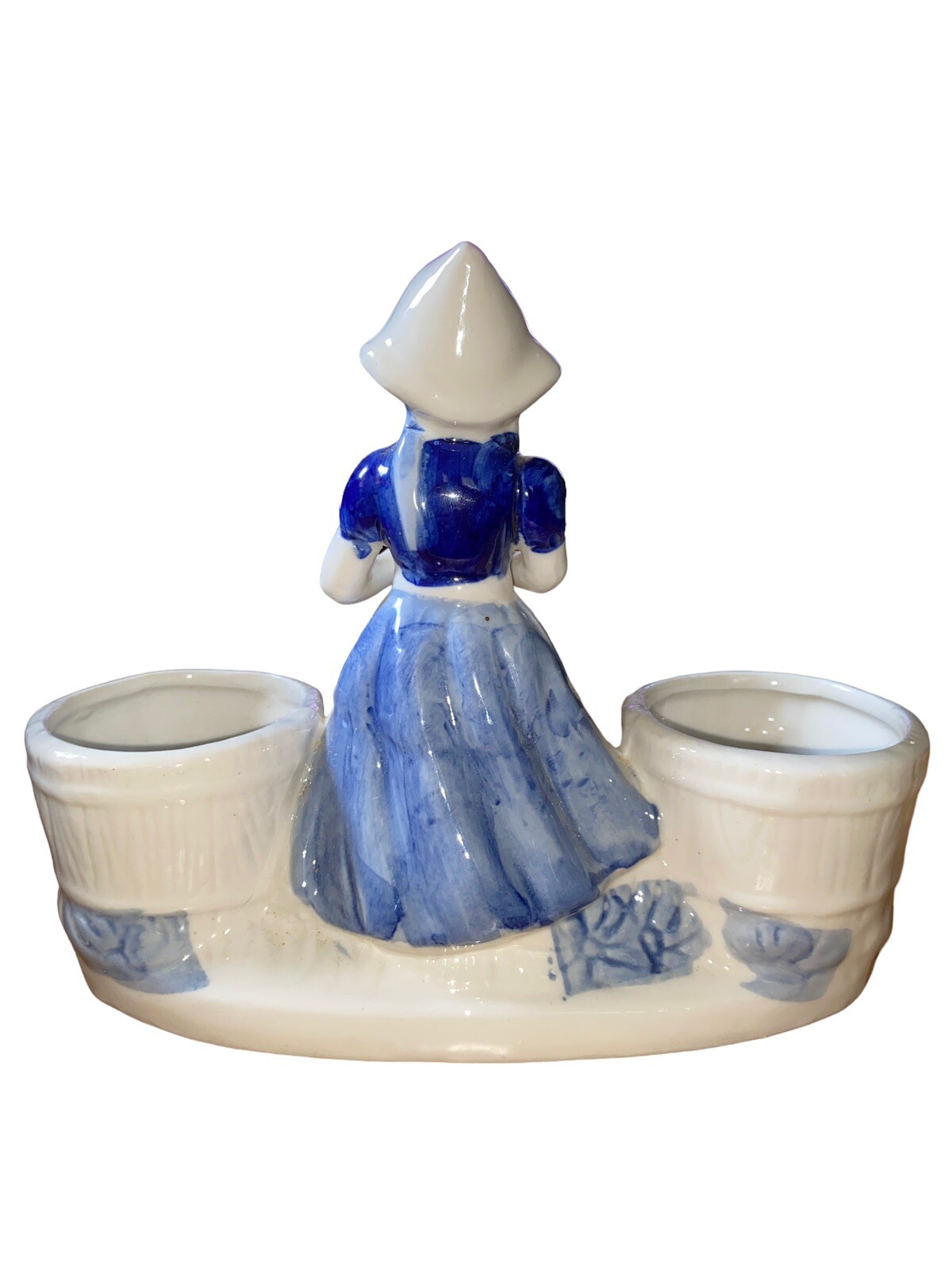 Bloom-Rite Vintage Porcelain Planter Holland Dutch Girl Blue & White