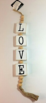 LOVE Distressed Wooden Blocks and Bead Tassel Home Decor pd Home & Garden Jute