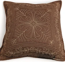 Brown And Olive Green Quilted Decorative Bed 16" X 16" Bed Throw Pillow 