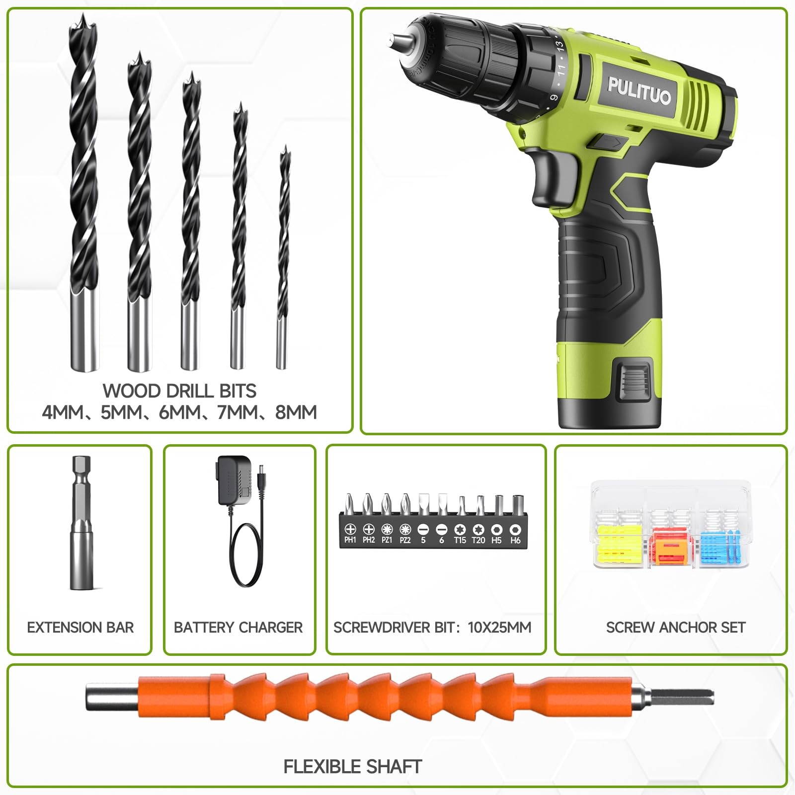 12v Green Cordless Drill Set Power Drill Kit With Battery And Chargerelectric Dr