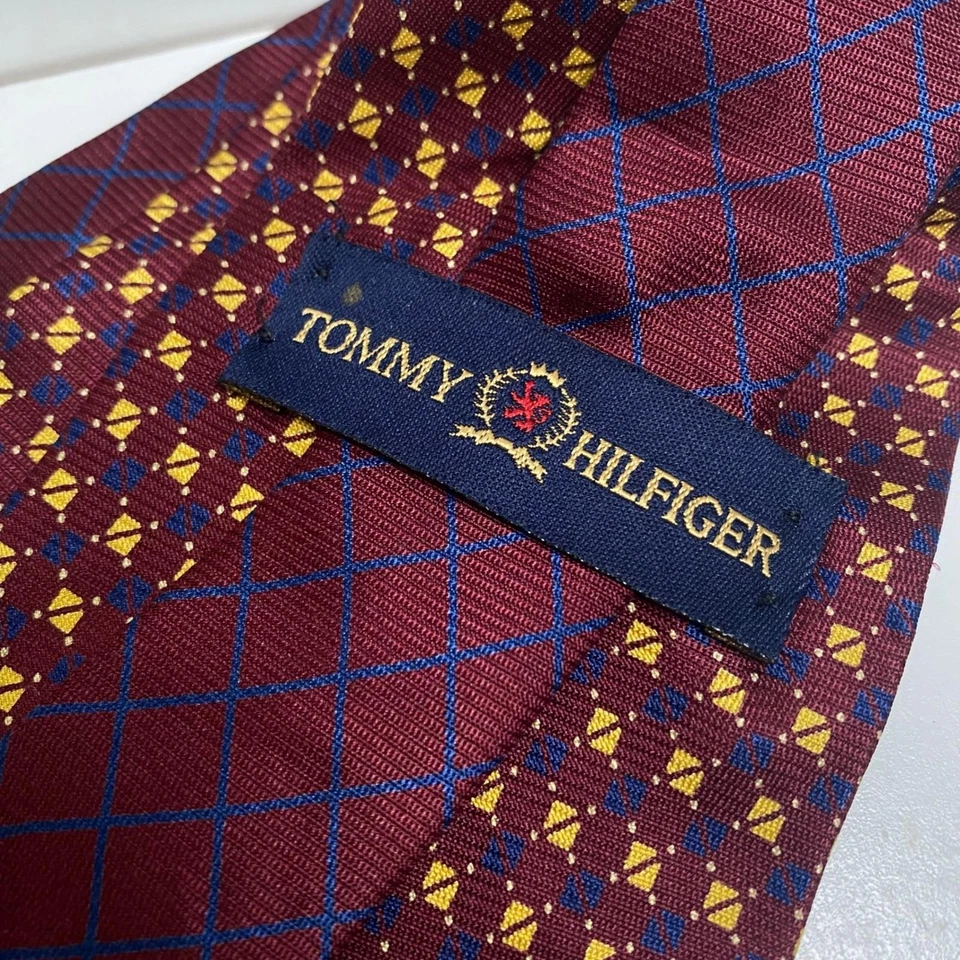 Corbata Tommy Hilfiger Borgoña Dorada Geométrica Seda Para Hombre Moda DEFECTUOSA Foto 4 de 4
