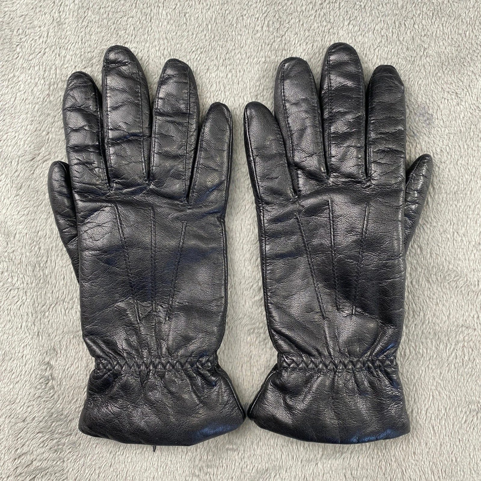 Fownes Womens Black Genuine Leather Thinsulate Insulated Gloves Size 7 Elastic