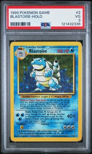 1999 POKEMON BASE SET UNLIMITED #2 BLASTOISE-HOLO PSA 3