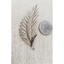 Vintage 60s Signed PIM Silver tone Textured Leaf Shape 2.75" Pin Brooch
