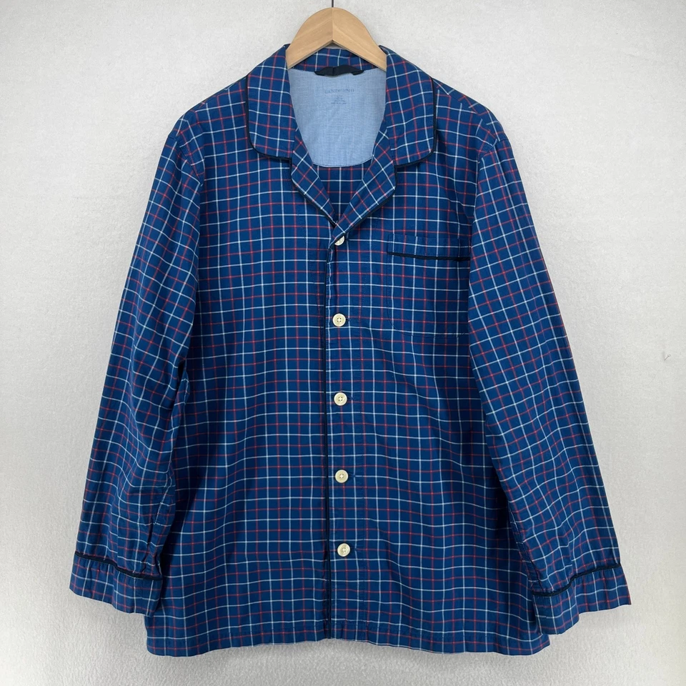 Conjunto de pijama LANDS END para hombre LT alto 36-38 a cuadros pantalones salón algodón PJ azul Foto 2 de 4
