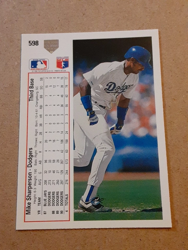 Mike Sharperson Los Angeles Dodgers 1991 Upper Deck #598 MLB Baseball Card LA 3B - Image 2 of 4
