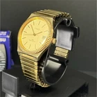 Vintage Timex Gold Mechanical  Watch Fluted Bezel Date 37mm 1980s