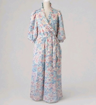 Miss Elaine Pastel Floral Wrap Robe Pockets Cottagecore Union Tag Size Medium 