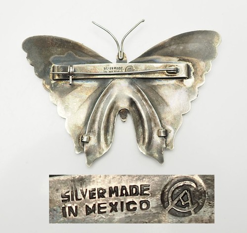 Large sterling silver amethyst butterfly insect brooch pin signed Mexico - Picture 3 of 3