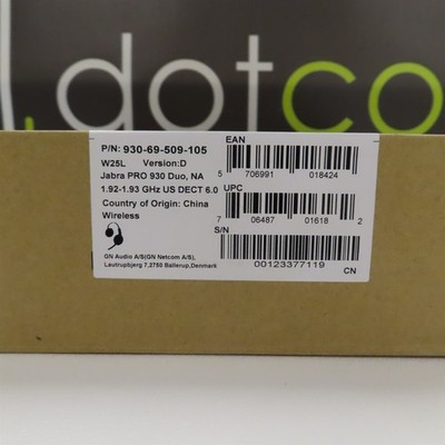 Jabra PRO 930 W25L Duo Wireless 930-69-509-105 1.92-1.93 ghz With Mic DECT 6.0