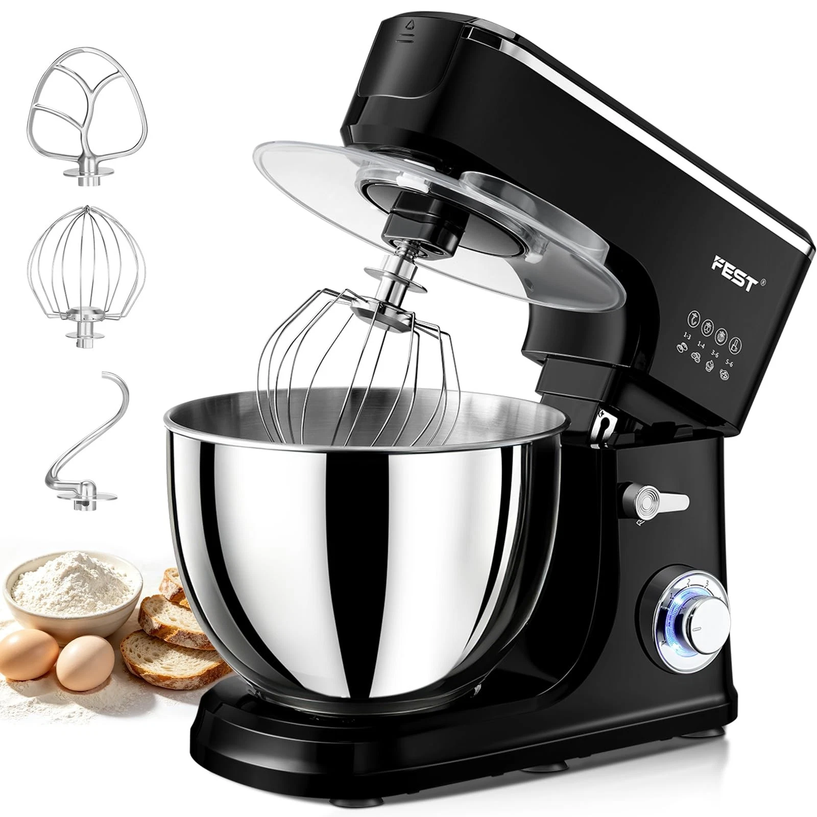 Stand Mixer 1500W 8.45QT 6 Speed Electric Dough RC-D8L Black Hook