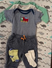 6pc Clothing Bundle 6-9 Months - 3 Body Suits, Pants, and 2 Pairs of Socks