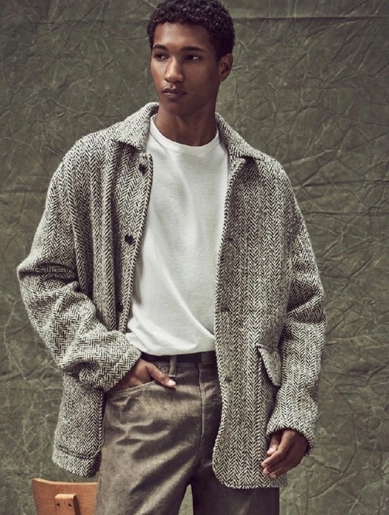 エピヌ pleats frill jacket herringbone gray Light Gray Herringbone Hartford Contemporary Fit Cotton-Linen Knit