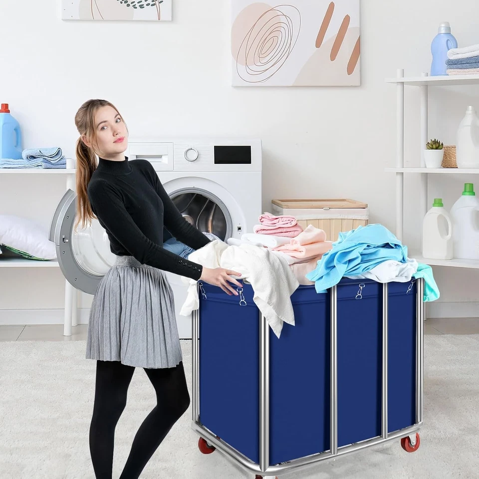 Commercial Laundry Cart with Wheels 11.35 Bushel Industrial Laundry Blue - Image 2 of 4