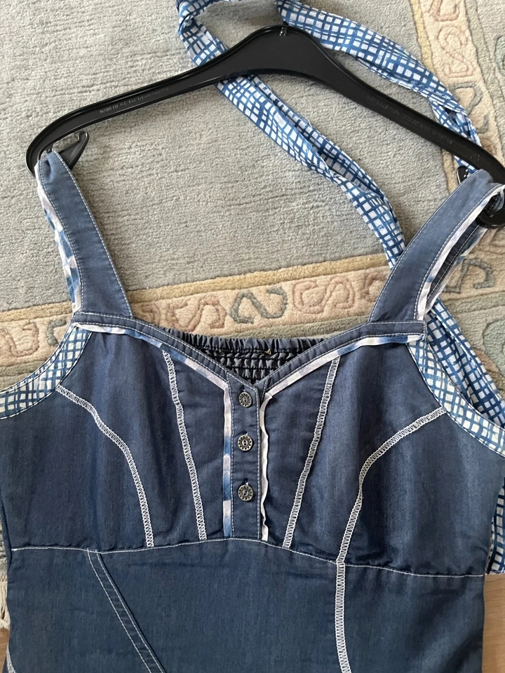 außergewöhnliches luftig-asymmetrisches Jeans-Kleid lang Gr. 36 v. BIBA ärmellos - Bild 4 von 4