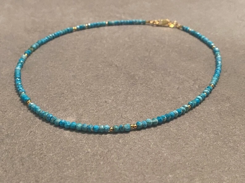 A++ Natürlicher Türkis facettierte Rondelle Edelstein Gold gefüllt Perlen Hal... - Bild 4 von 4