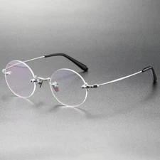 Women Rimless Retro Round Eyeglasses Men Vintage Pure Titanium Glasses Frame Rx