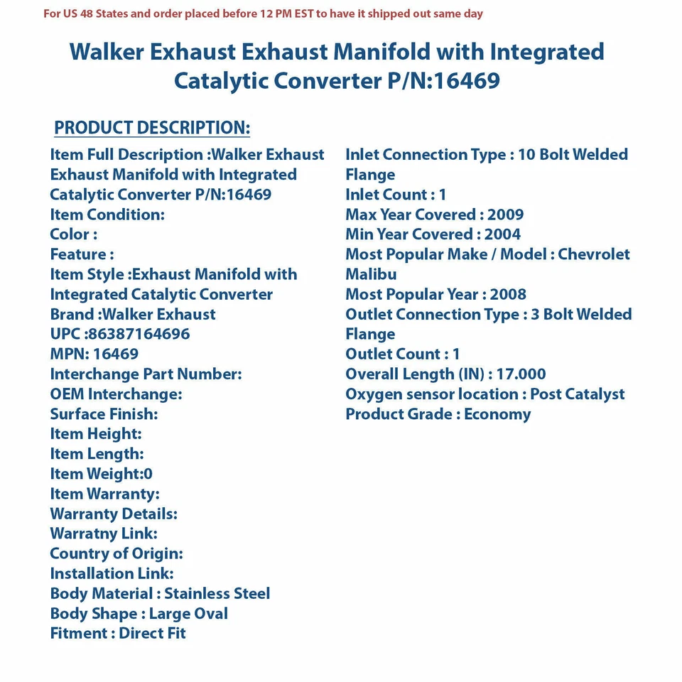 Walker Exhaust Exhaust Manifold with Integrated Catalytic Converter 16469 - Image 4 of 4