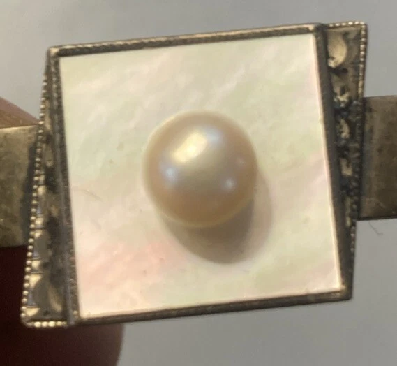 Vintage Silver Tie Clip Imitation Pearl/Seashell - Image 4 of 4