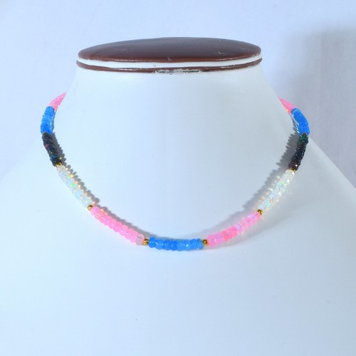 Natural Arcoiris Fuego Multicolor Ópalo Cuentas Cadena Handcrafted Hilos Collar - Imagen 6 de 6
