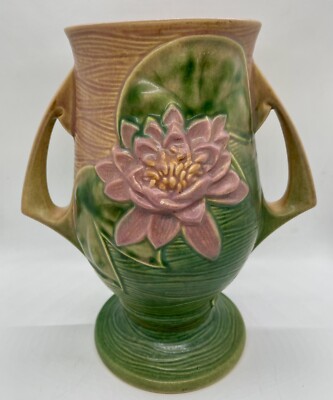 Vintage 1943 Roseville Pottery 78-9 Water Lily Pink & Green
