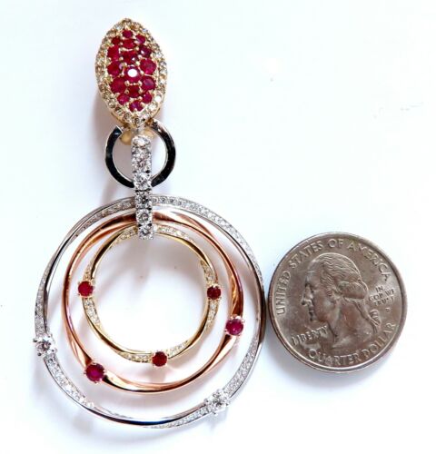 7.38ct Natural Ruby Diamond Dangle Chandelier Earrings 14 Karat Gold Omega - Picture 5 of 8