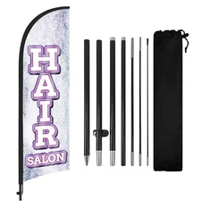 Hair Salon Feather Flag 8FT with Pole and Stake Advertising Banner for Salon
