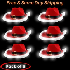 LED Flashing Christmas Hat Wide Brim Cowboy Hat Santa Claus Jazz Felt -Pack of 6