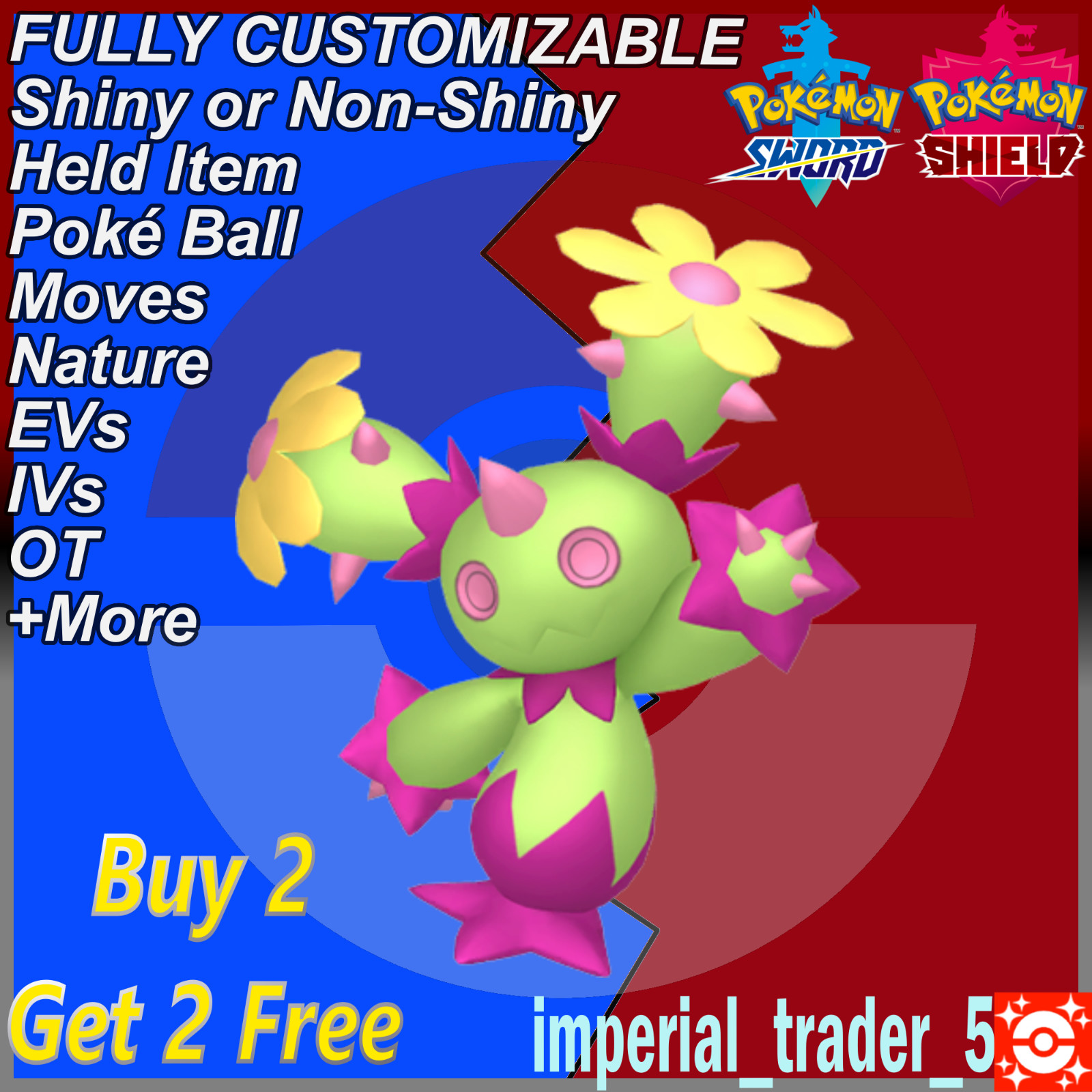 Pokémon Sword and Shield ✨ Shiny Maractus ✨ W/ Best 6IV Customizable