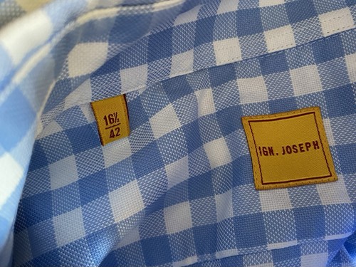 Camisa de lujo Ignatius Joseph 100% algodón a cuadros azul y blanco en 16,5 pulgadas/42 cms. - Imagen 11 de 14
