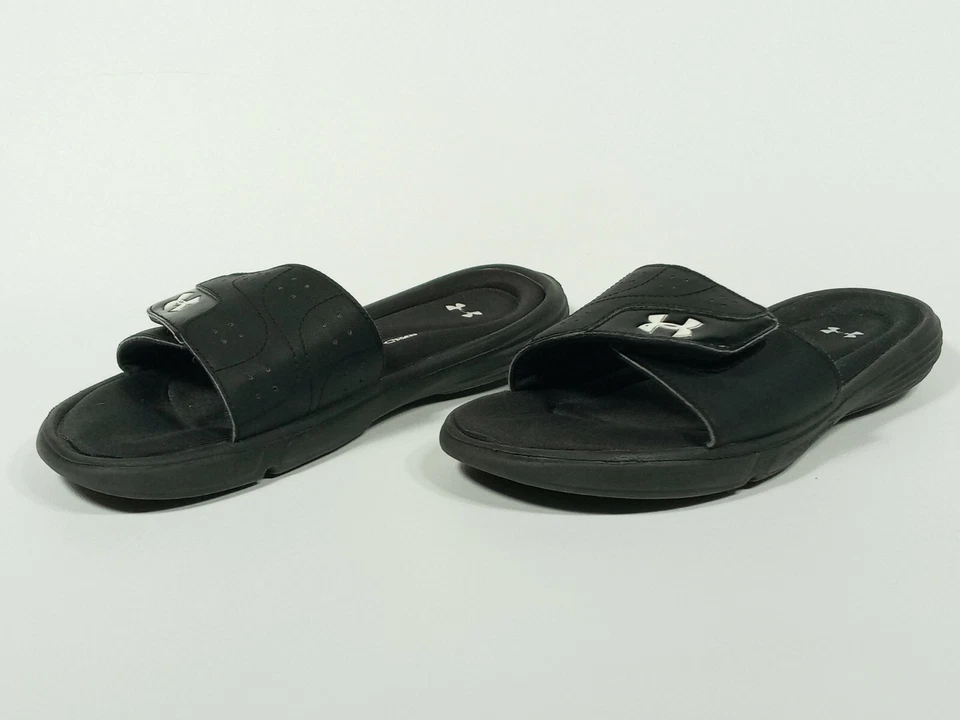 Under Armour Sandálias Masculinas Ignite V Slide Pretas 4D Espuma Gancho e Laço Tamanho 9 Bom - Imagem 3 de 4