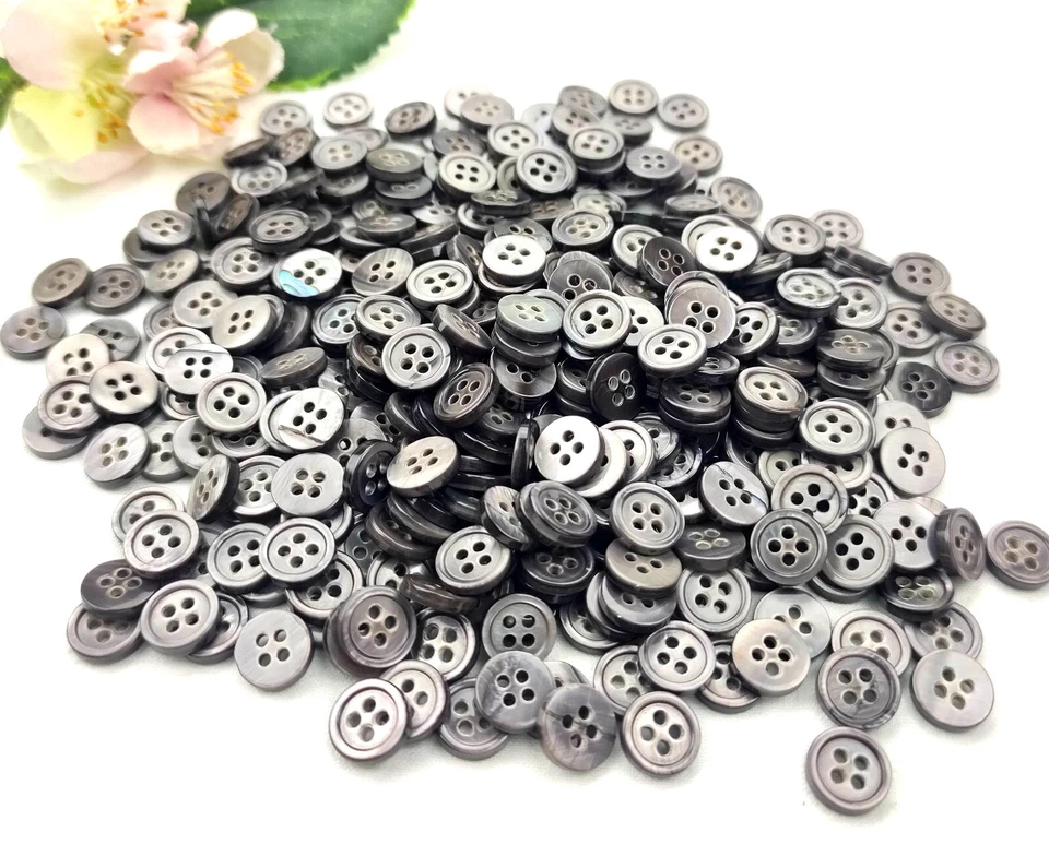 10x Knöpfe rund Perlmutt 10mm anthrazit schwarz Muscheln Kinderknöpfe Knopf Kind - Bild 4 von 4