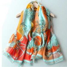 100% Silk 55" Chiffon Large Square Scarf Women Shawl Wrap blue orange red JH15-6