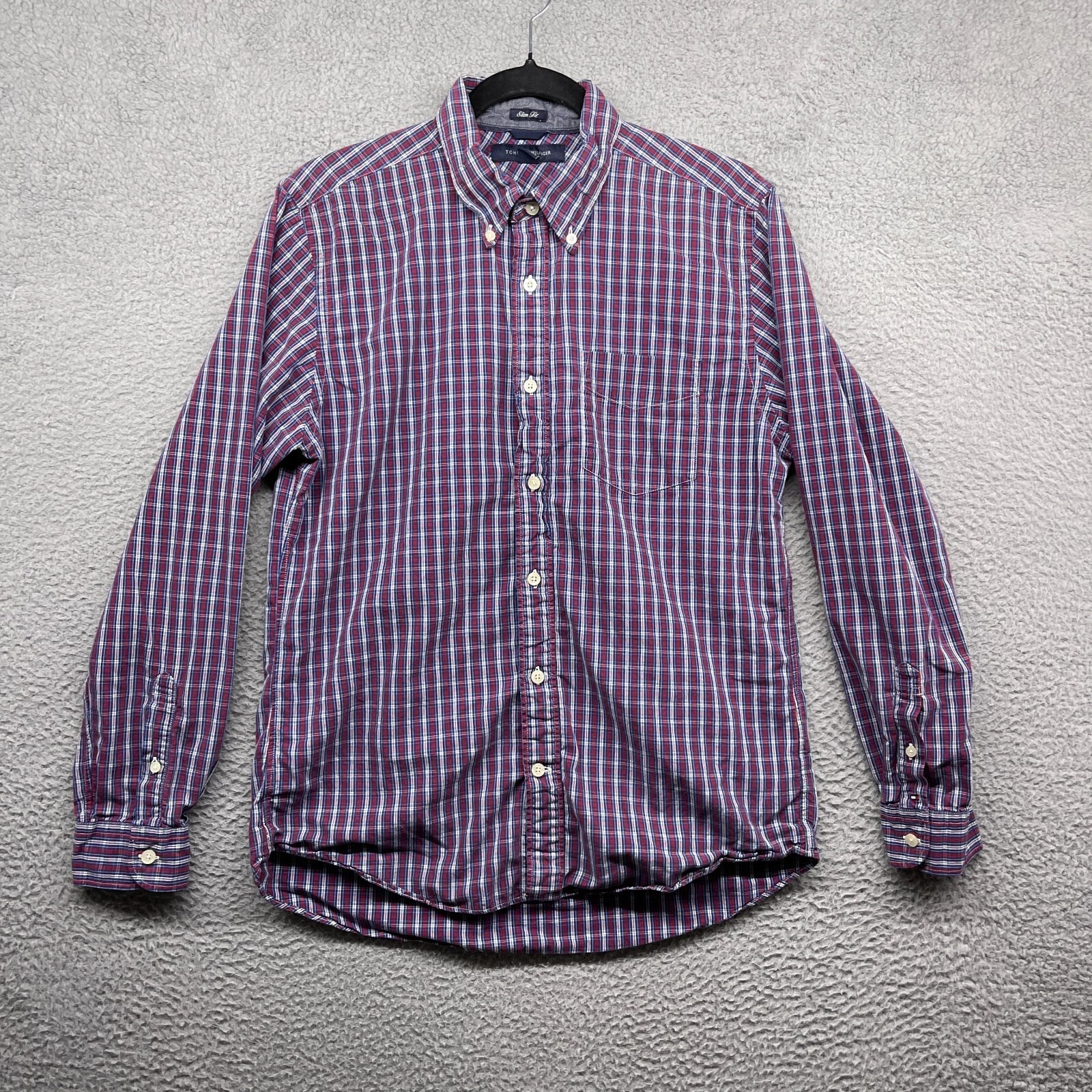 Tommy Hilfiger Men Button Down Shirt Multicolor Long Sleeve Slim Fit Logo Size M