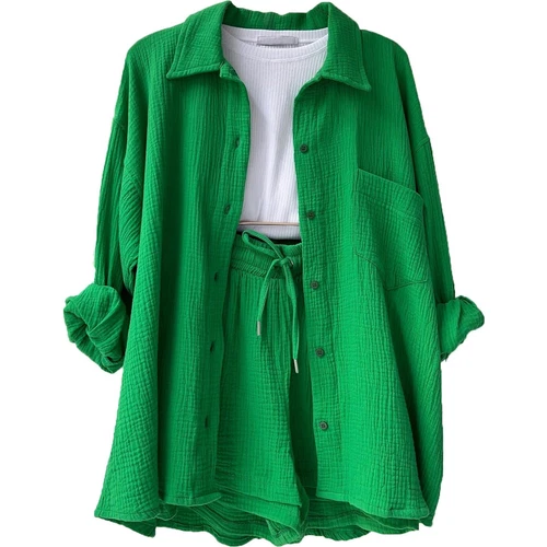 Sommer Damen Musselin Bluse Shirt und Shorts Kleidung Set Strand Outfit Zweiteiler - Bild 12 von 45