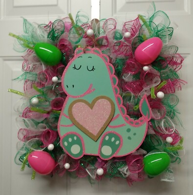 Dinosaur Easter Egg Wreath Square Shape Handmade